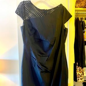 Black Sheath Dress with Netting Shoulder Detail